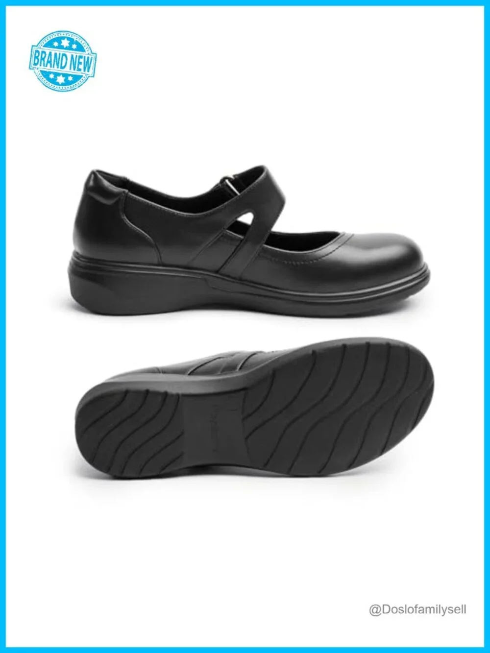 Mary Jane Flats Faux Leather Arch Support Hook and Loop Comfortable Work Shoes